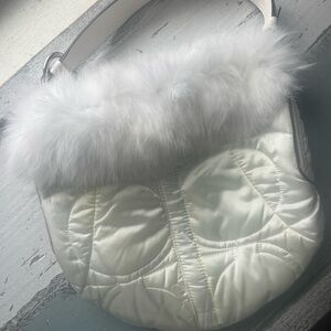 Coach White Fur-Trimmed Shoulder Bag